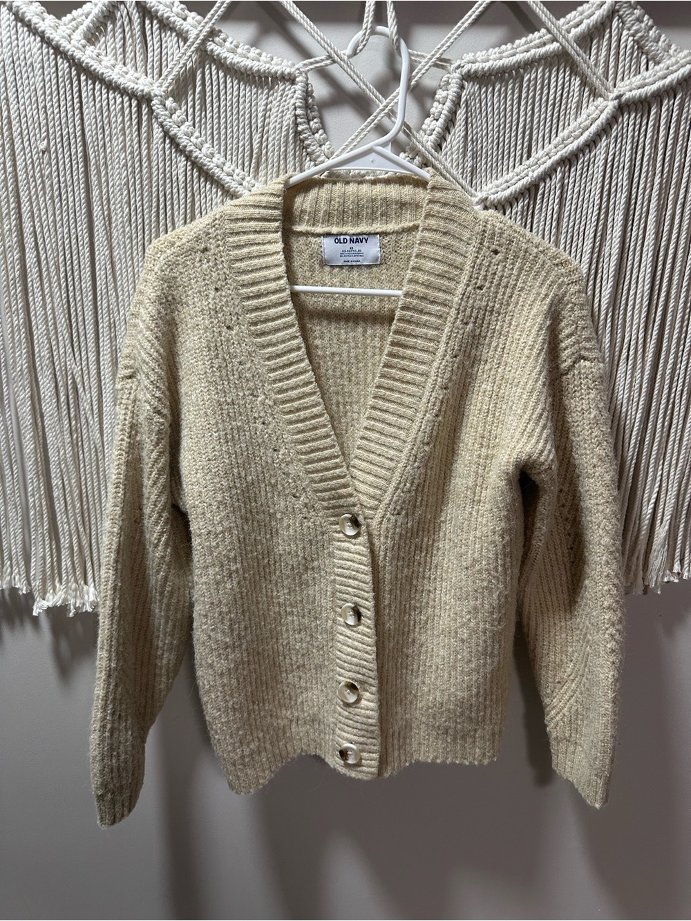 Old Navy Cream Textured V-Neck Button Cardigan